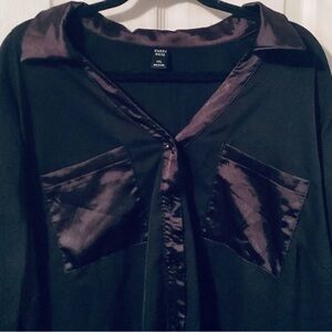 Black Satin Button-Up Shirt/dress for women.